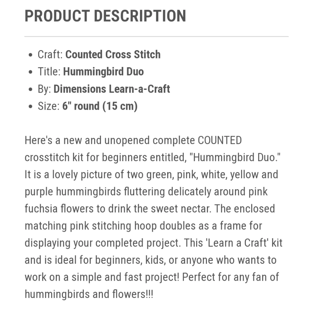 New Dimensions Learn a Craft - Hummingbird Duo Counted Cross Stitch Kit 6 inch
